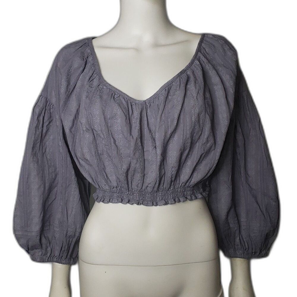 UNIVERSAL THREAD NEW Gray Blue Cropped Long Sleeve Boho Blouse Size Large